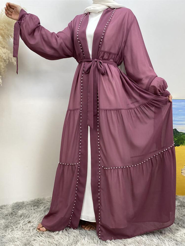 Women's Elegant Beaded Lace-Up Chiffon Abaya