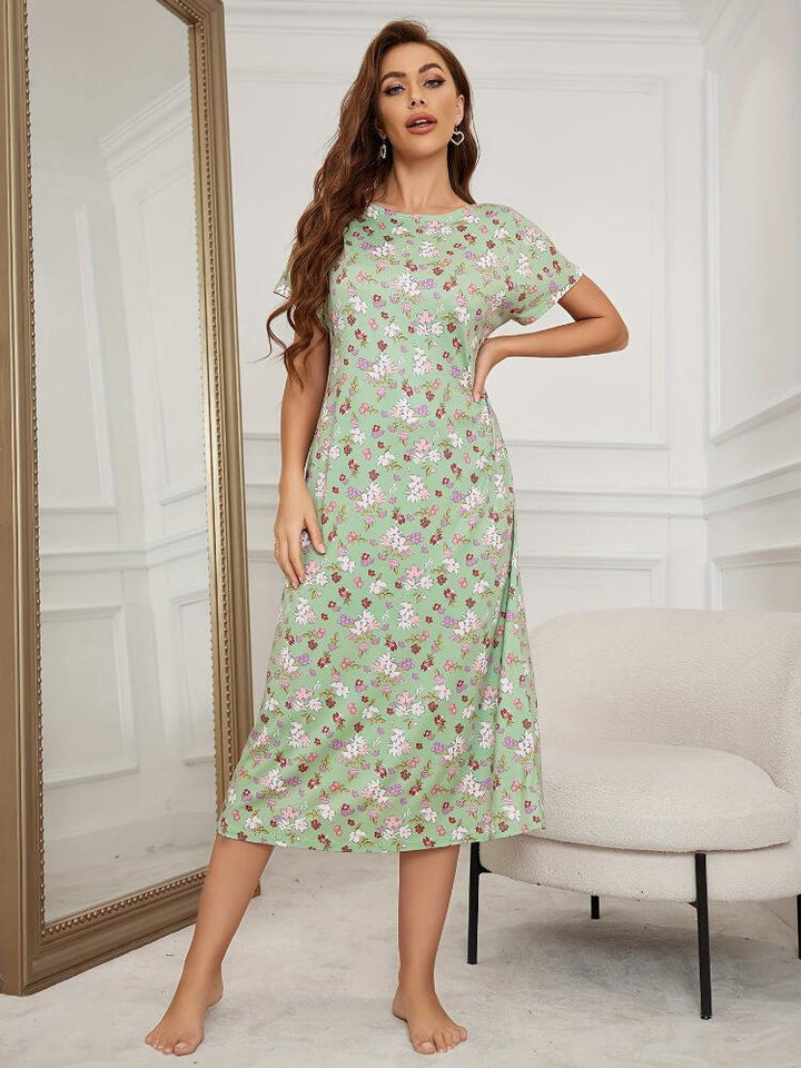 Women's Casual Short Sleeve Floral Printed Midi Dress