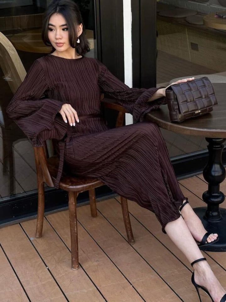 Women's Casual Lace-Up Bell Sleeve Maxi Dress