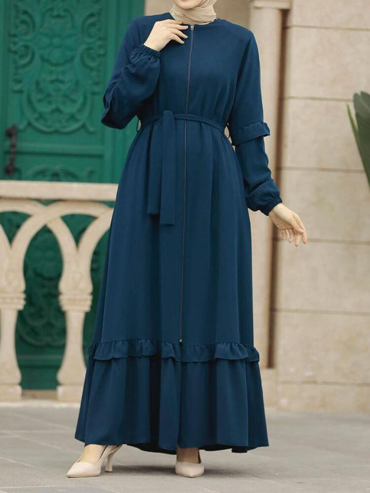 Solid Color Zip Pullover Dress Abaya