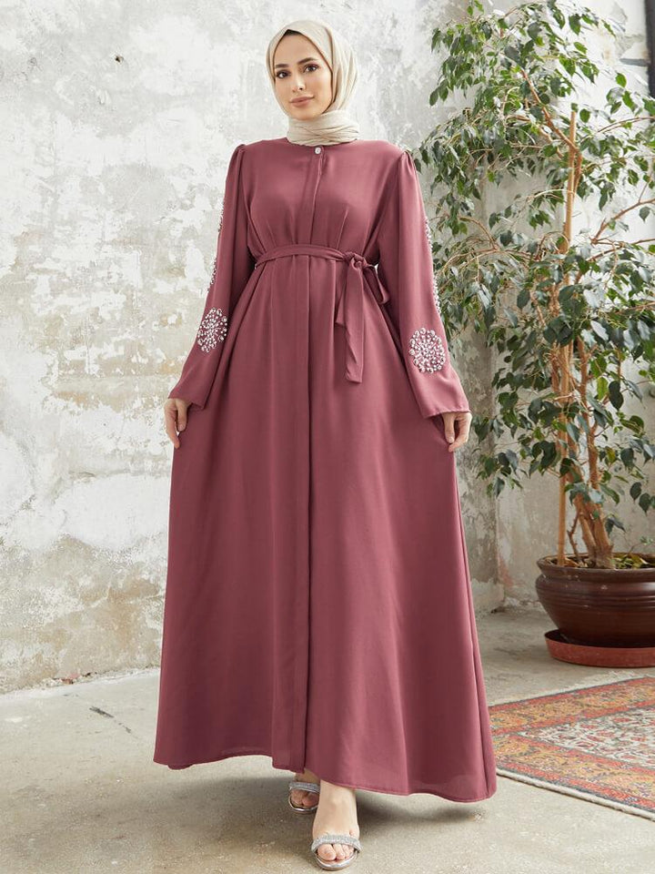 Beaded Rhinestones Elegant Abaya(WithoutHijab)