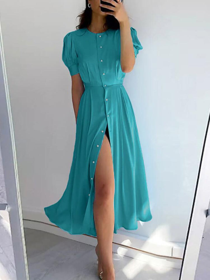 Casual Solid Color Lantern Sleeve Maxi Dress
