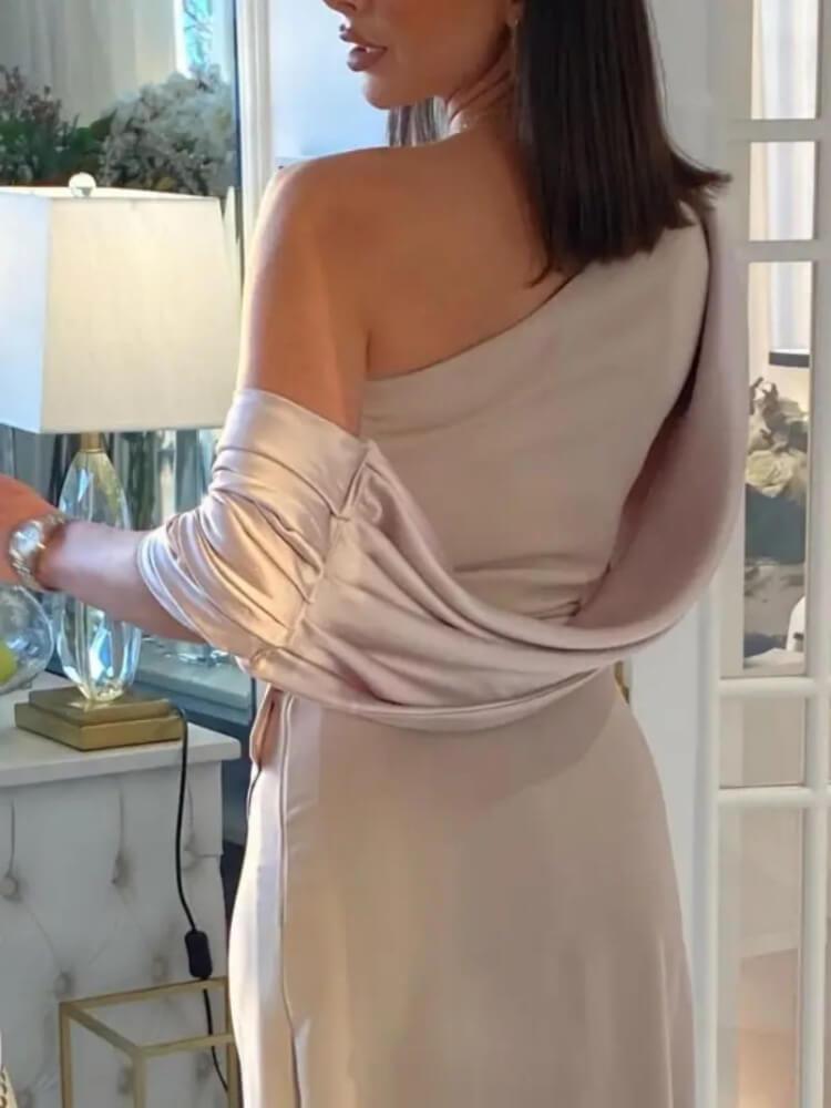 Elegant One-Side Shoulder Off Evening Dress