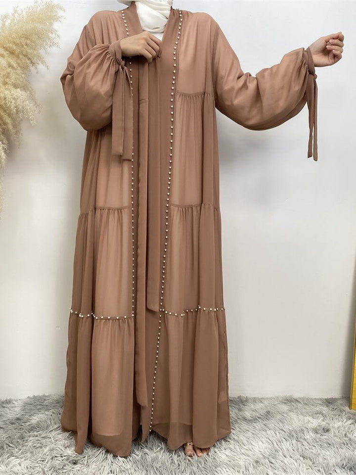 Women's Elegant Beaded Lace-Up Chiffon Abaya