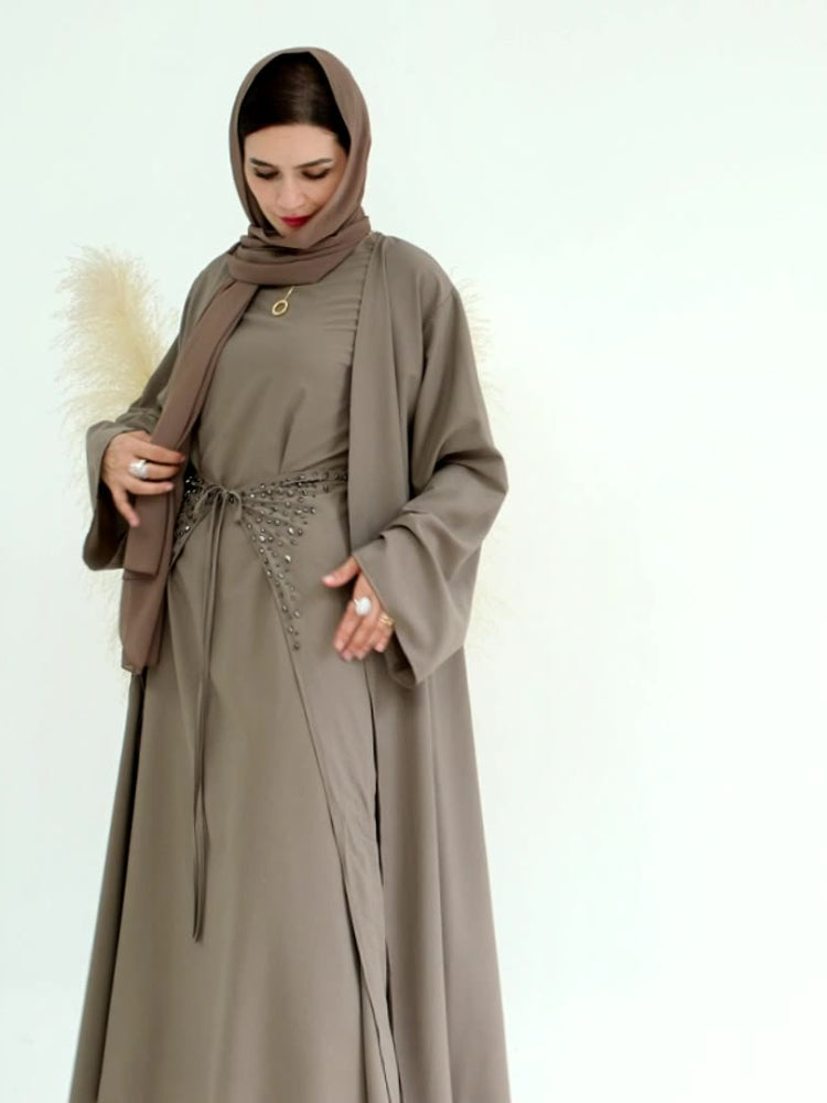 Women's Solid Color Dress Suit With Hijab