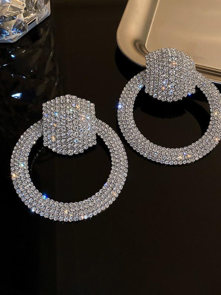 925 Silver Needle Diamond Ring Earrings