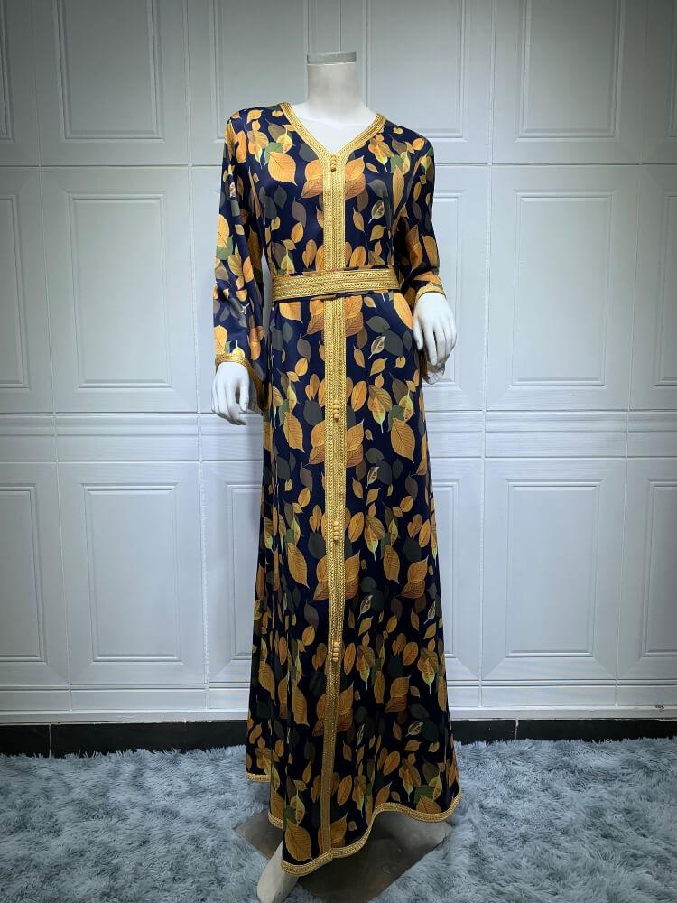 Women's Print Long Belt Jalabiya Dress